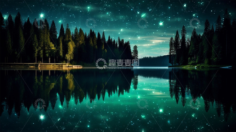 高清大图下载【趣麦麦图】星空植物水面倒影夜晚唯美场景