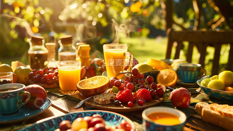 高清大图下载【趣麦麦图】早餐草莓水果饮料橙子杯子静物场景
