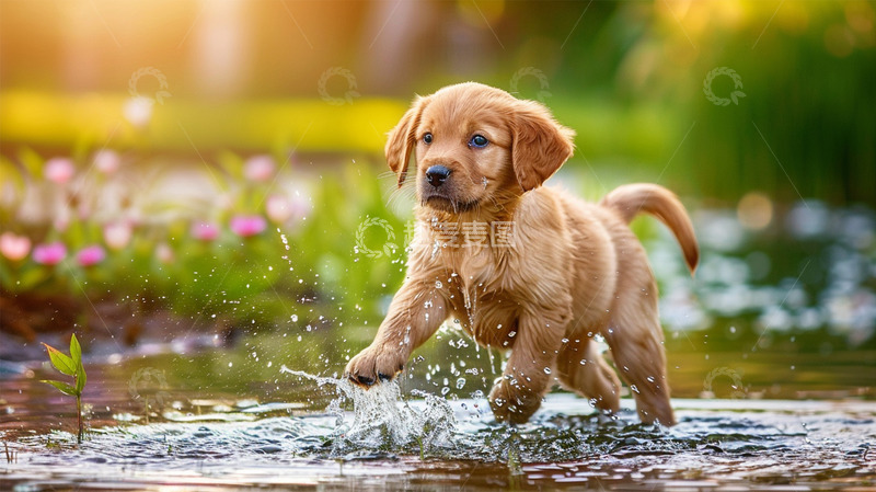 高清大图下载【趣麦麦图】小狗可爱玩水嬉水唯美场景