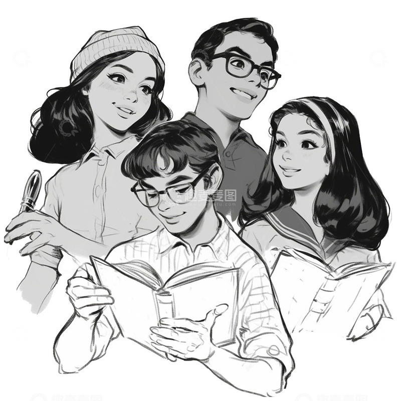 高清大图下载【趣麦麦图】五四青年黑白复古人物