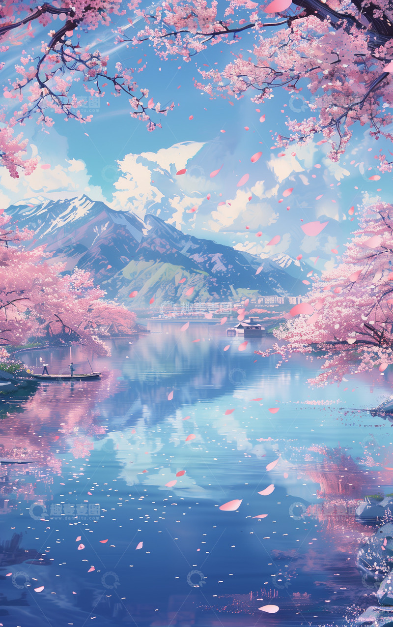 高清大图下载【趣麦麦图】樱花绽放山水风景