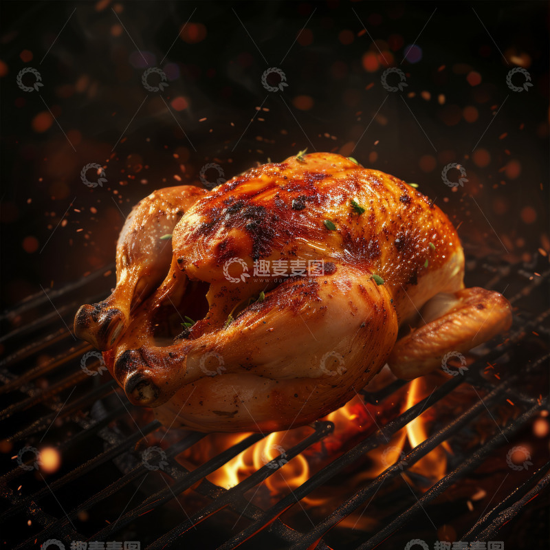 高清大图下载【趣麦麦图】炭火烤火鸡晚餐