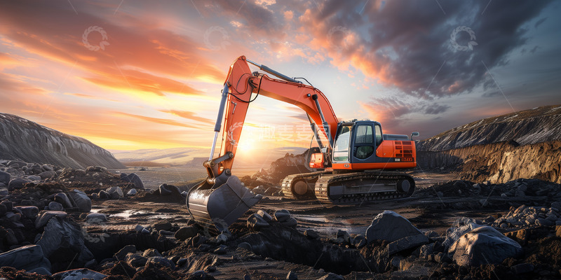 高清大图下载【趣麦麦图】挖掘机工人工地背景