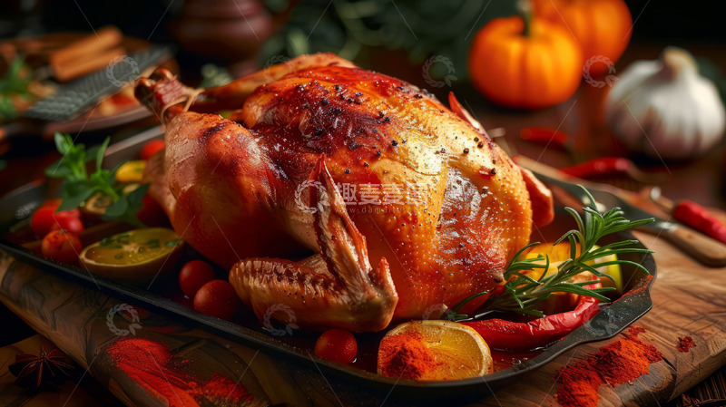高清大图下载【趣麦麦图】感恩节烤鸡海报背景