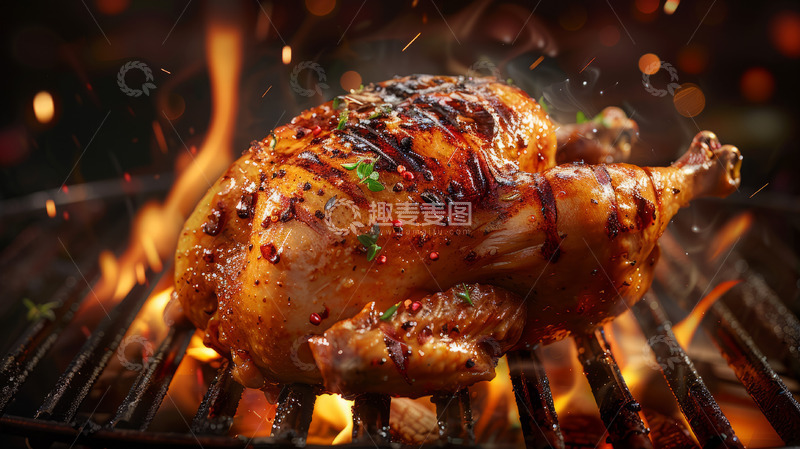 高清大图下载【趣麦麦图】晚宴上的食物烤火鸡