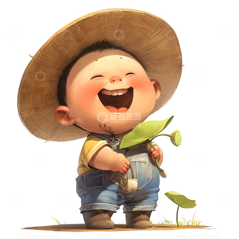 高清大图下载【趣麦麦图】-拿着莲蓬的男孩