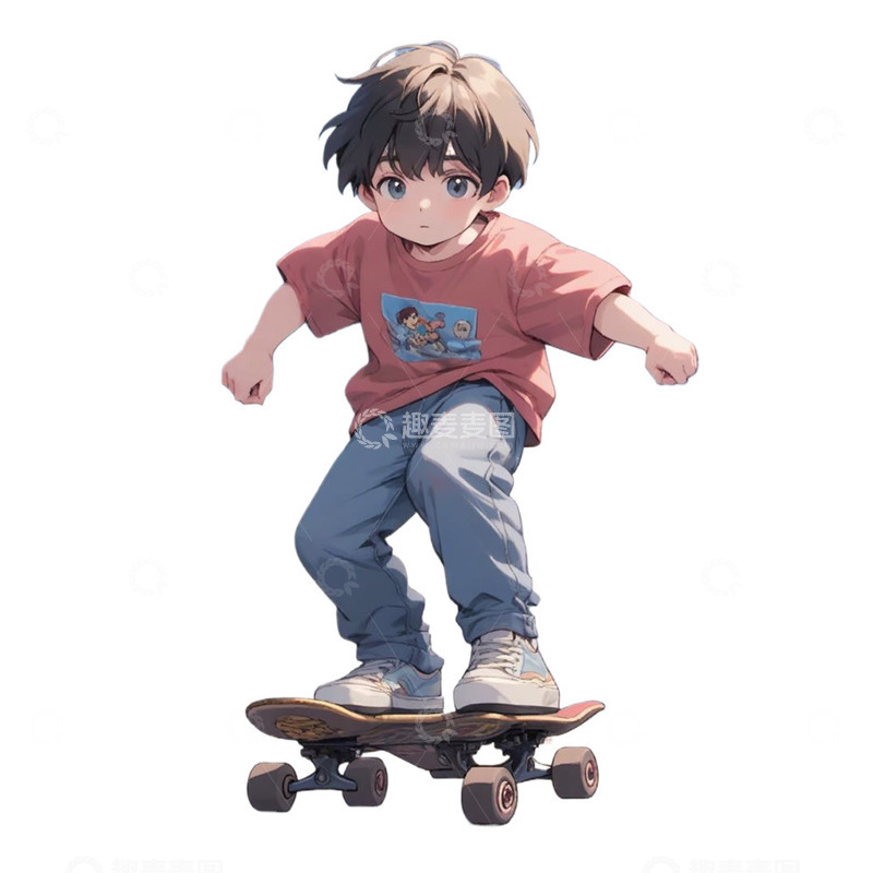 高清大图下载【趣麦麦图】卡通青年滑板男孩