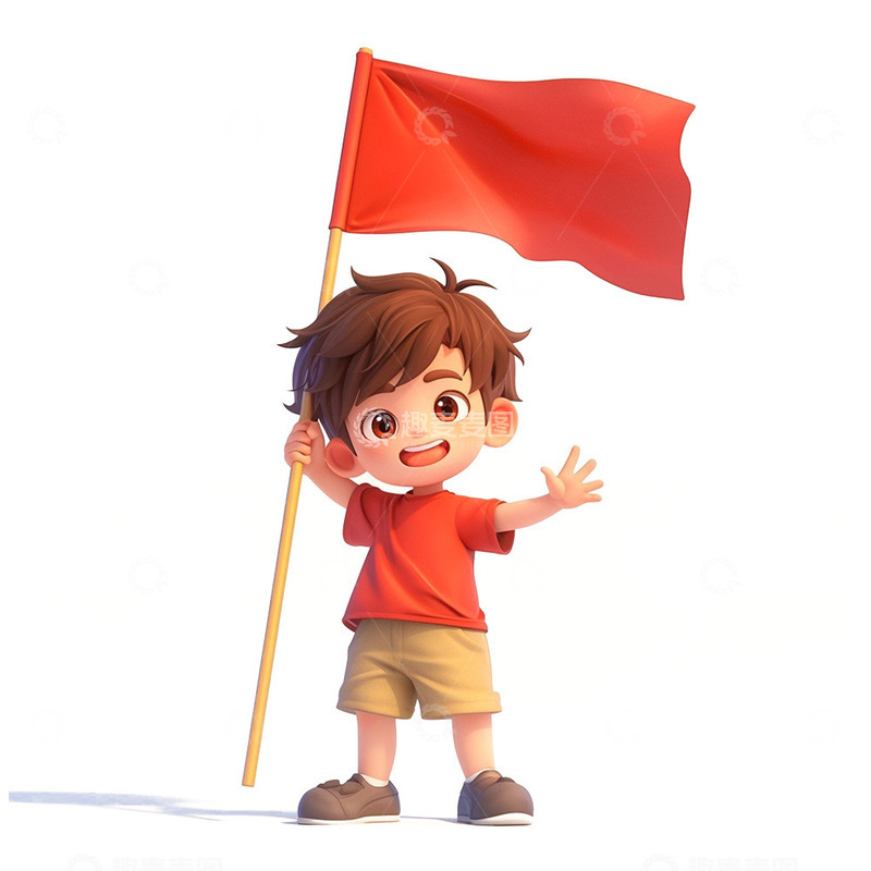 高清大图下载【趣麦麦图】拿旗帜的男孩