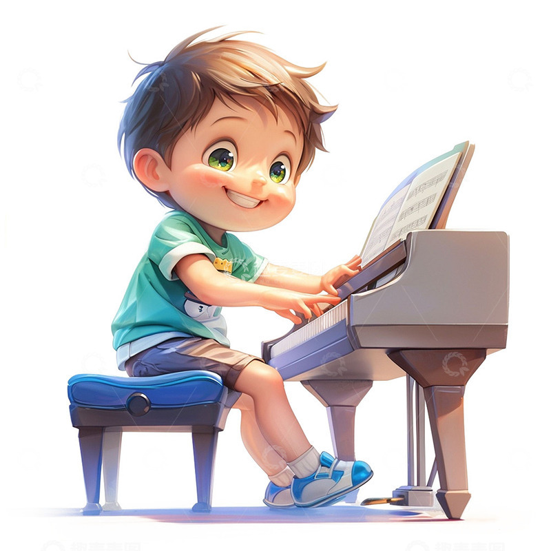 高清大图下载【趣麦麦图】弹钢琴的男孩