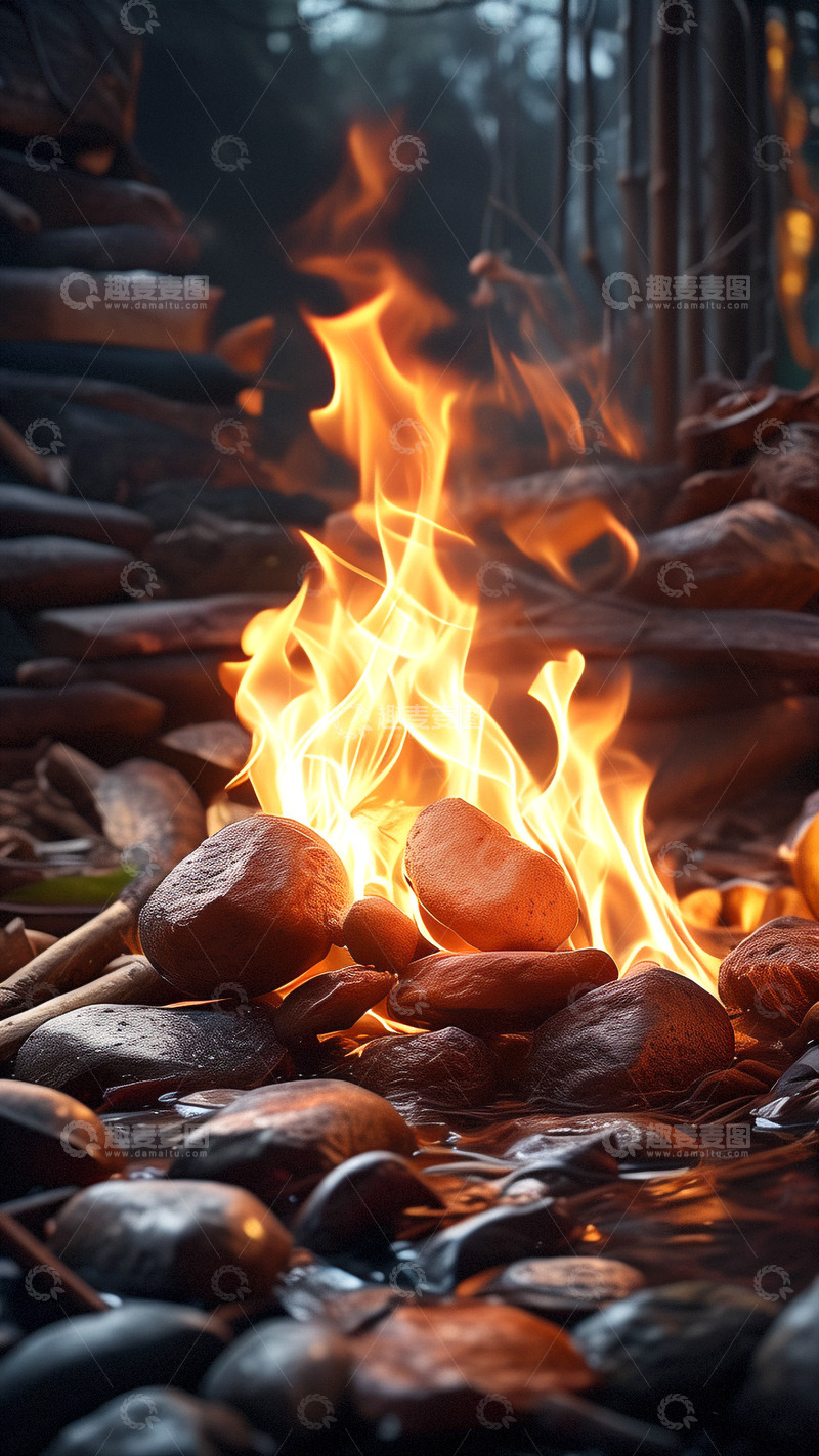高清大图下载【趣麦麦图】炭火燃烧火焰