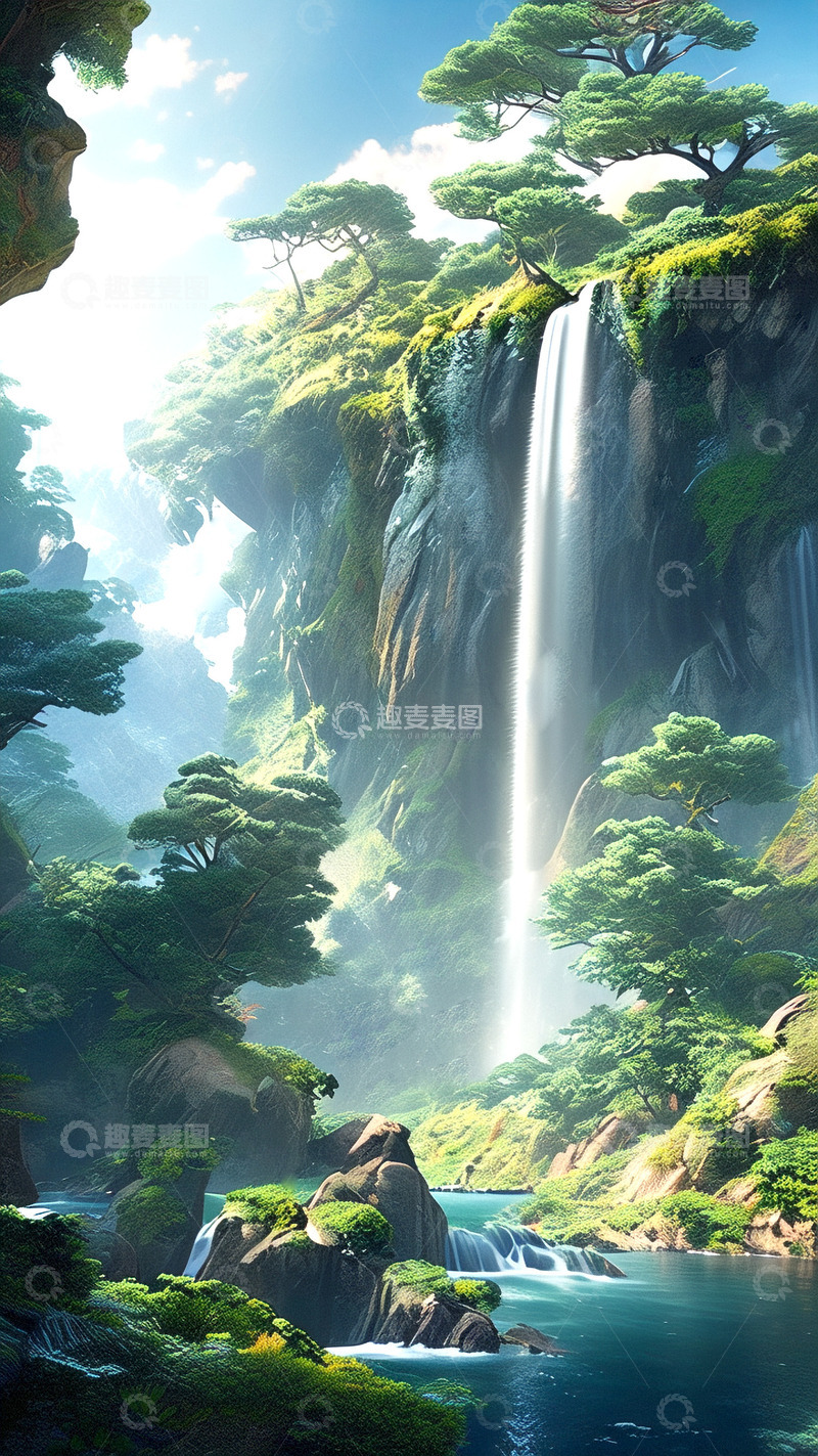 高清大图下载【趣麦麦图】高山流水飞流直下瀑布