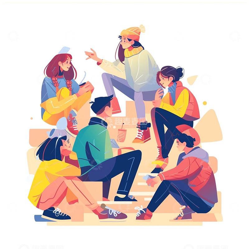 高清大图下载【趣麦麦图】坐在一起的青年人物