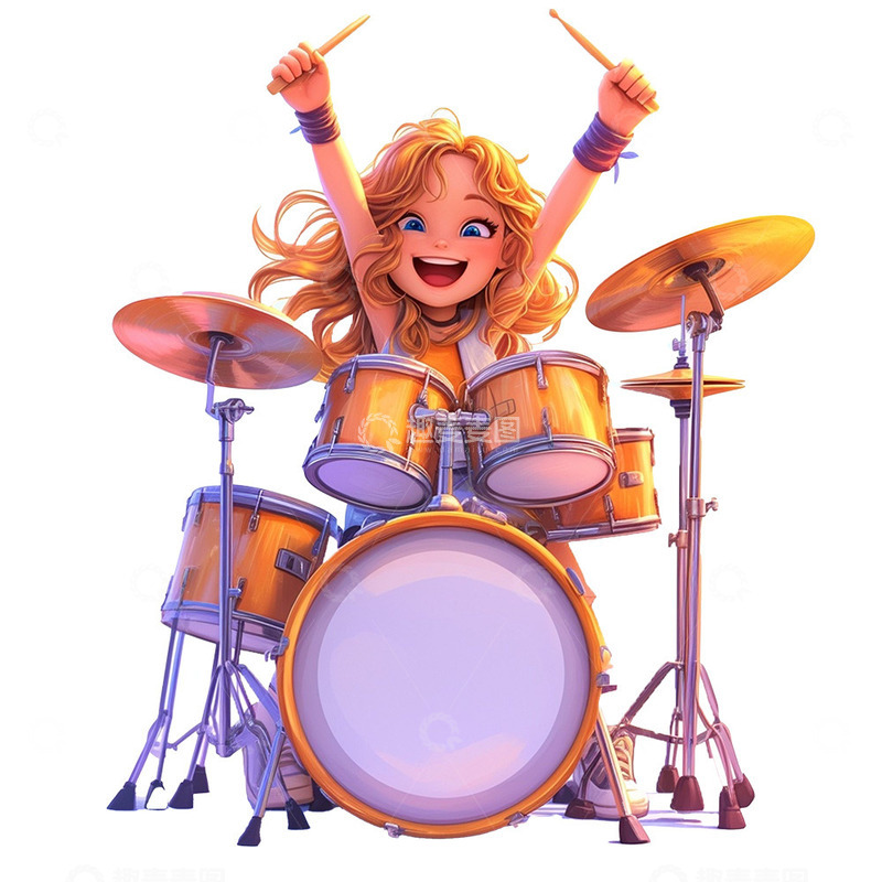 高清大图下载【趣麦麦图】打架子鼓的女孩