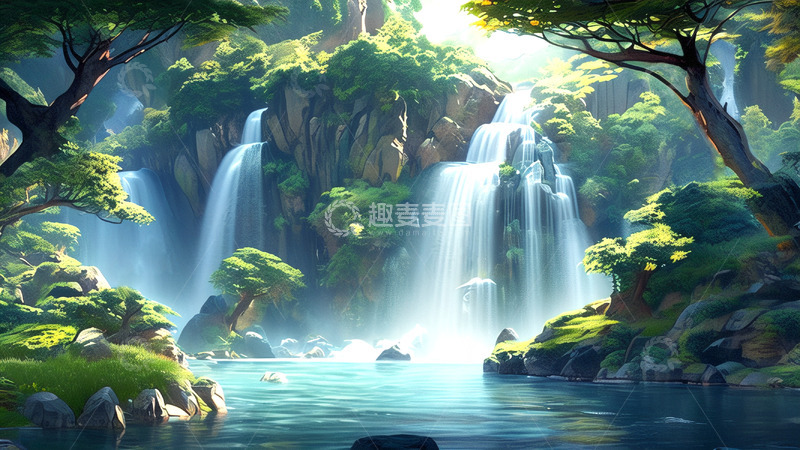 高清大图下载【趣麦麦图】山水瀑布青山绿水