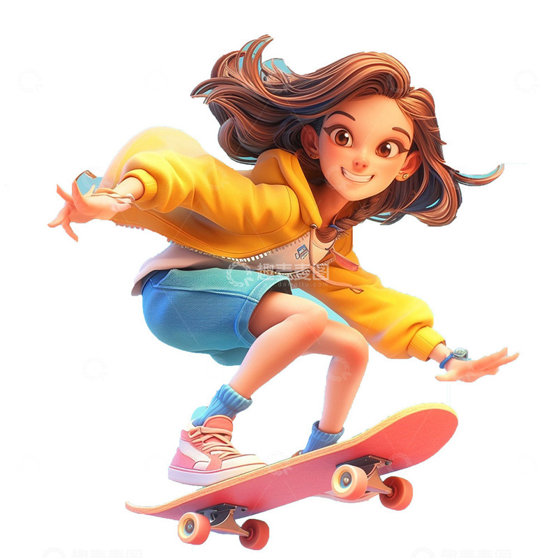 高清大图下载【趣麦麦图】滑板女孩人物