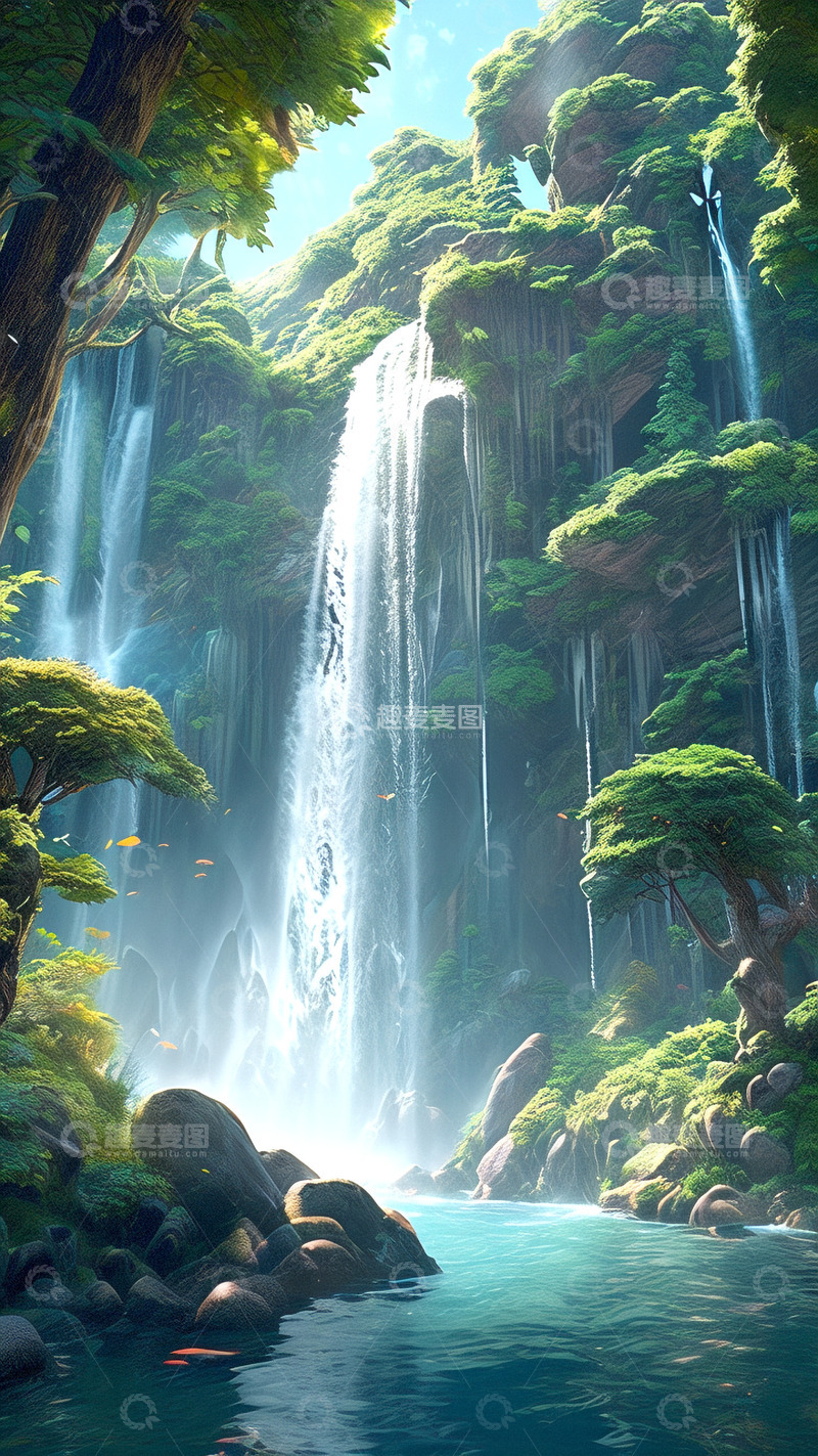 高清大图下载【趣麦麦图】瀑布景观山水风景