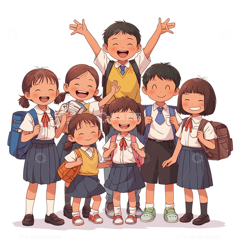高清大图下载【趣麦麦图】卡通穿校服的学生
