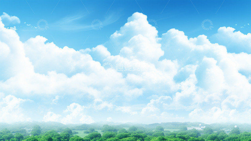 高清大图下载【趣麦麦图】蓝天白云绿色植物壁纸唯美场景