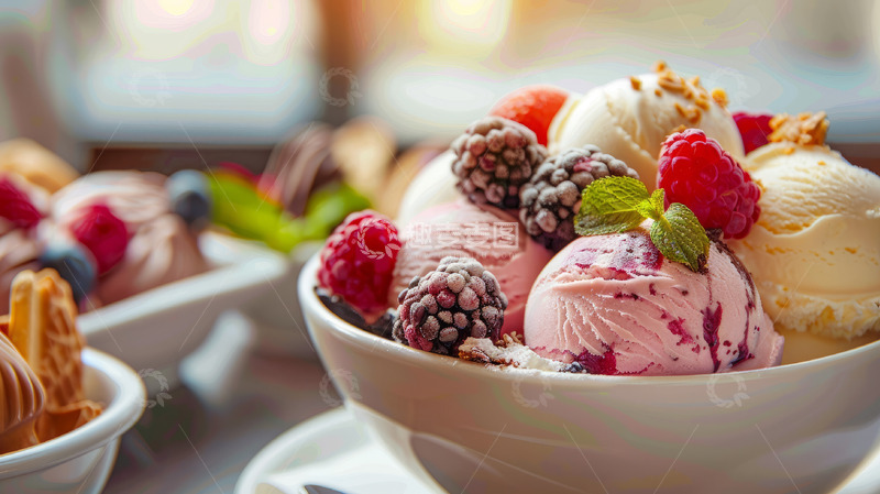 高清大图下载【趣麦麦图】水果冰淇淋多球