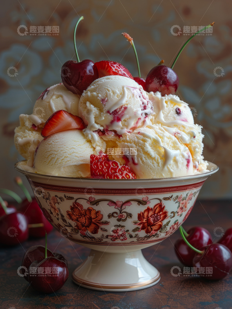 高清大图下载【趣麦麦图】新鲜水果冰淇淋甜点
