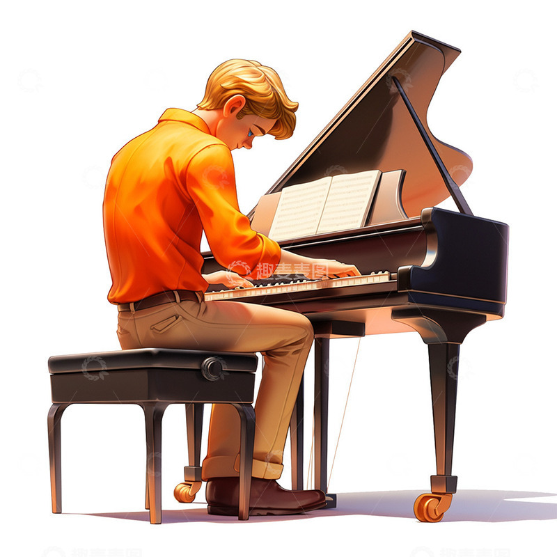 高清大图下载【趣麦麦图】青年男孩钢琴表演