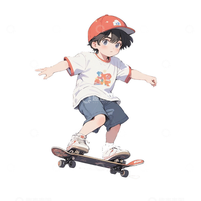 高清大图下载【趣麦麦图】帽子男孩滑板