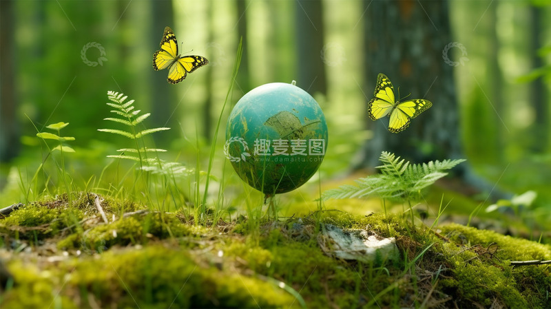 高清大图下载【趣麦麦图】绿色地球蝴蝶植物环保创意场景