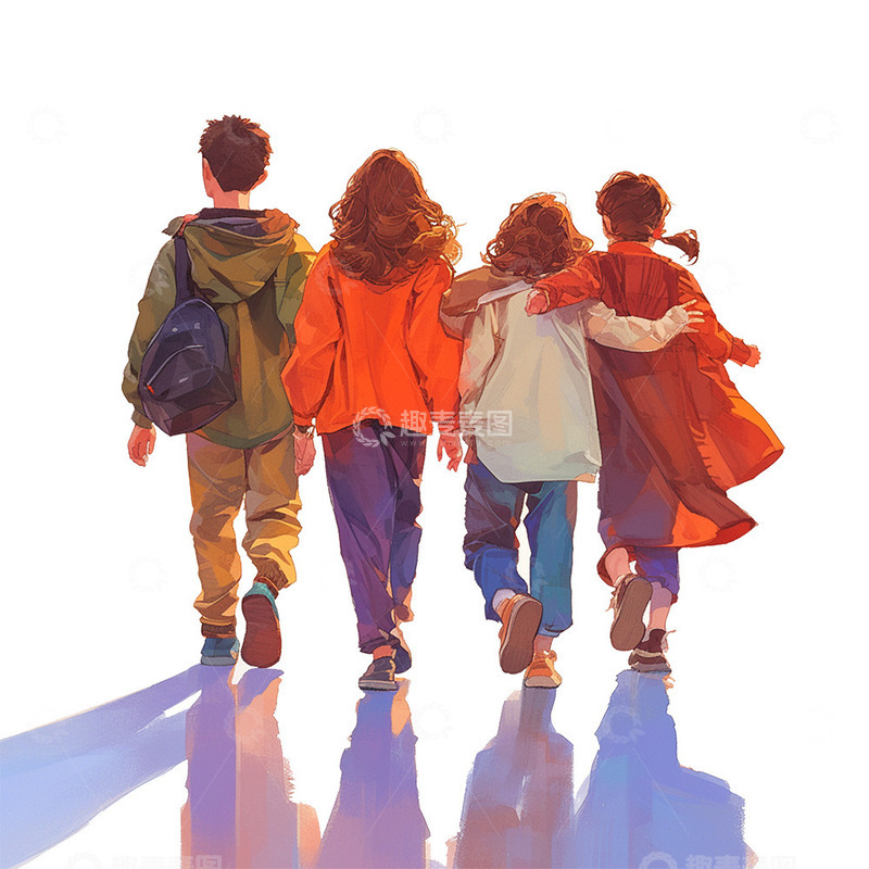 高清大图下载【趣麦麦图】并肩走一起的青年背影