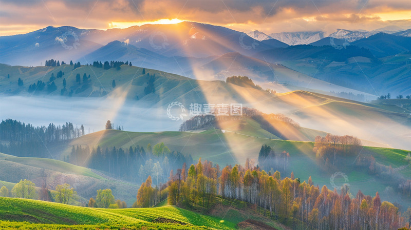 高清大图下载【趣麦麦图】阳光光线山峦植物唯美场景