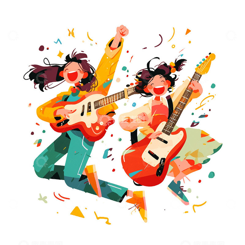 高清大图下载【趣麦麦图】跳跃吉他女孩
