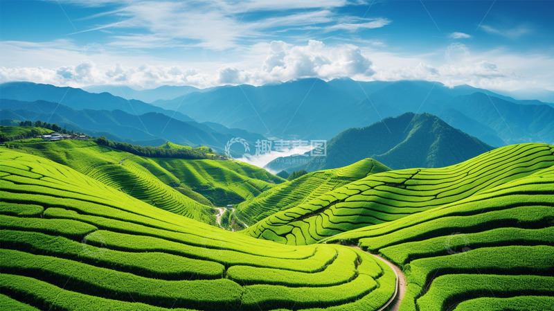高清大图下载【趣麦麦图】-农田宽广茶田绿色整齐广阔风景