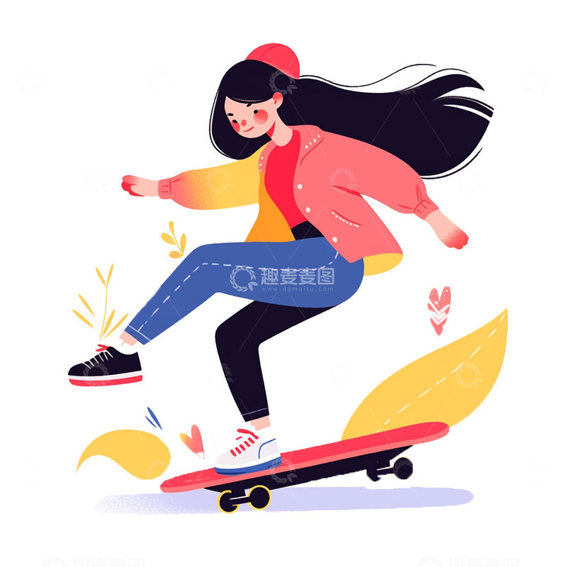 高清大图下载【趣麦麦图】五四滑板女孩