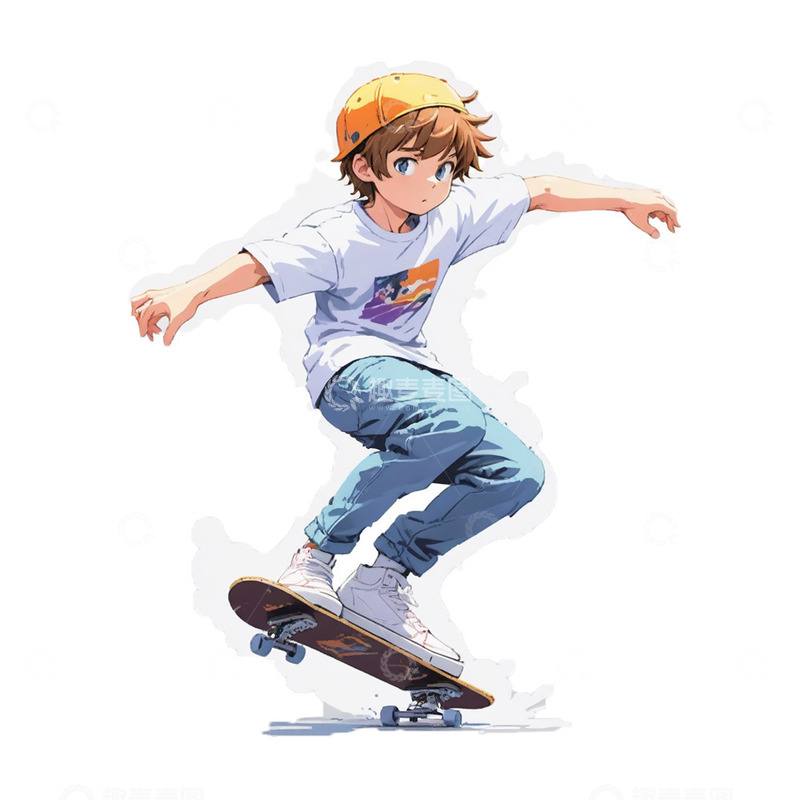 高清大图下载【趣麦麦图】卡通滑板少年