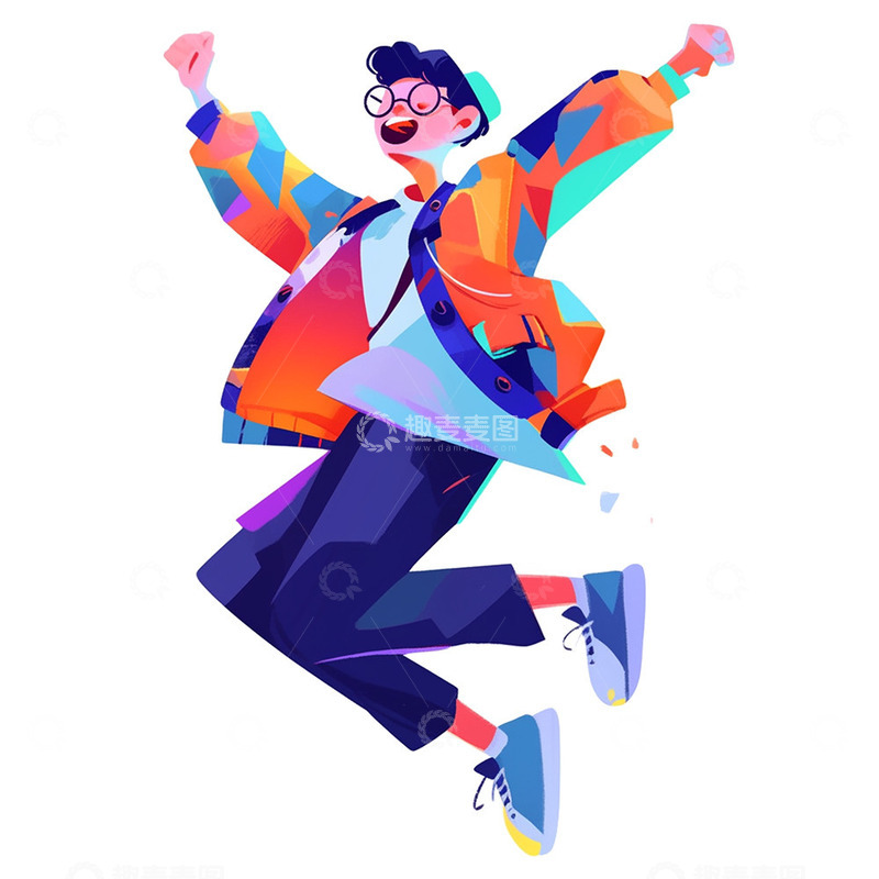 高清大图下载【趣麦麦图】开心跳跃男孩