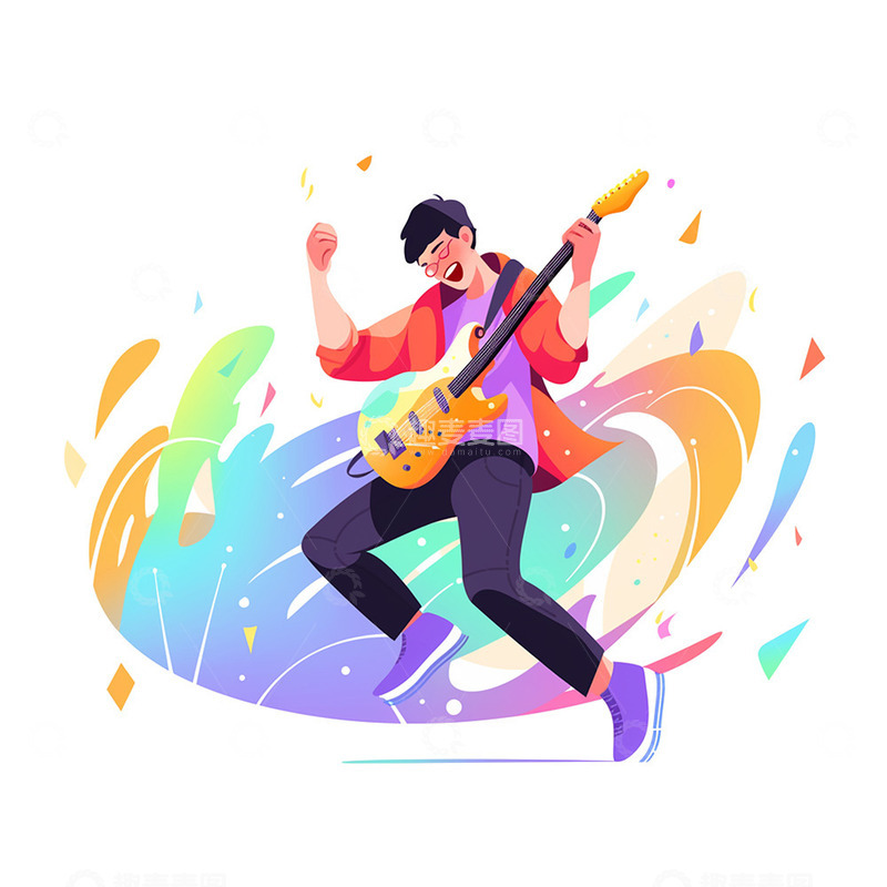 高清大图下载【趣麦麦图】跳舞吉他男孩