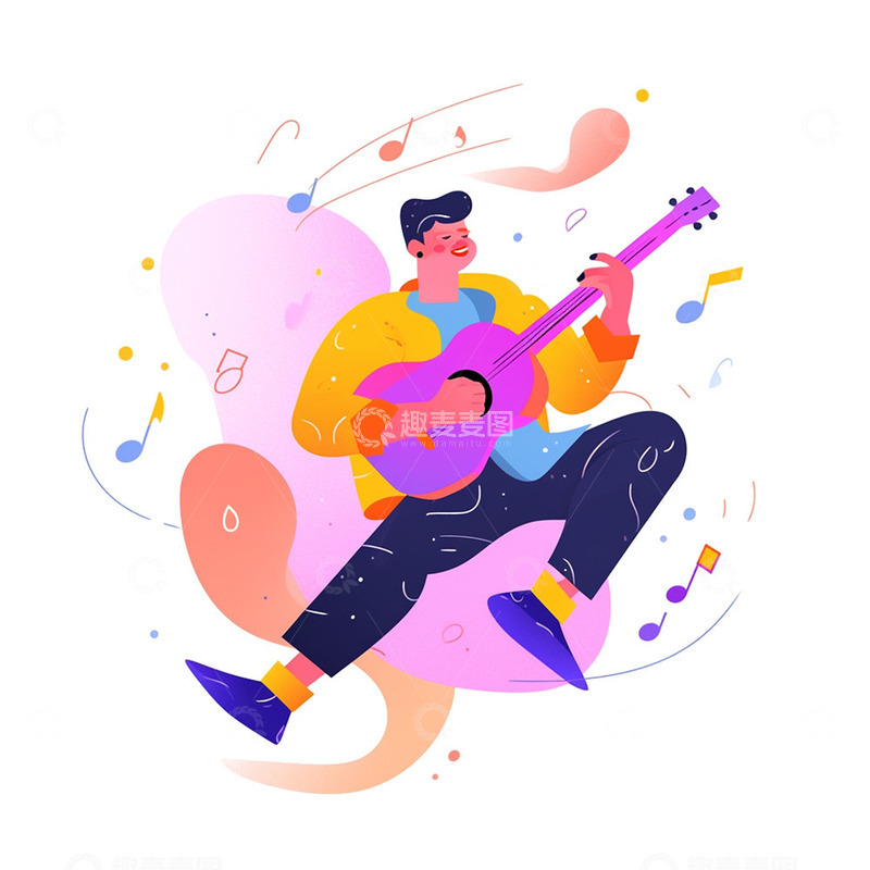 高清大图下载【趣麦麦图】吉他音乐男孩