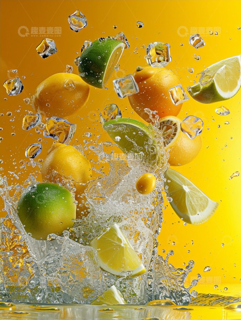 高清大图下载【趣麦麦图】黄色背景水果