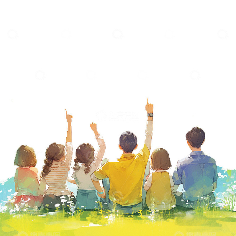 高清大图下载【趣麦麦图】青年节草坪背影