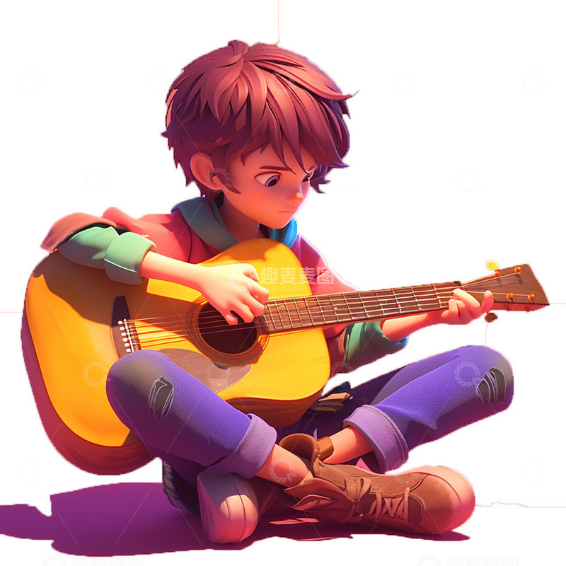高清大图下载【趣麦麦图】卡通吉他男孩图