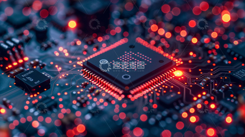 高清大图下载【趣麦麦图】红色电脑芯片摄影