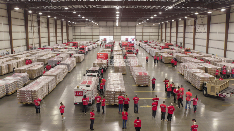 高清大图下载【趣麦麦图】仓库物流运输货物叉车整齐工作员工