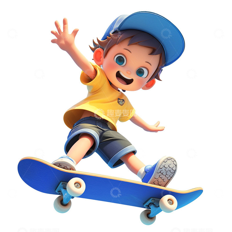 高清大图下载【趣麦麦图】蓝色帽子滑板男孩