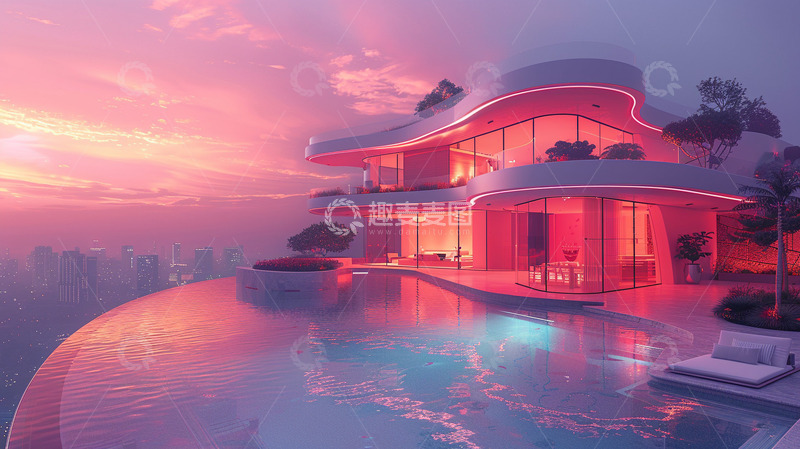 高清大图下载【趣麦麦图】夕阳下的建筑背景