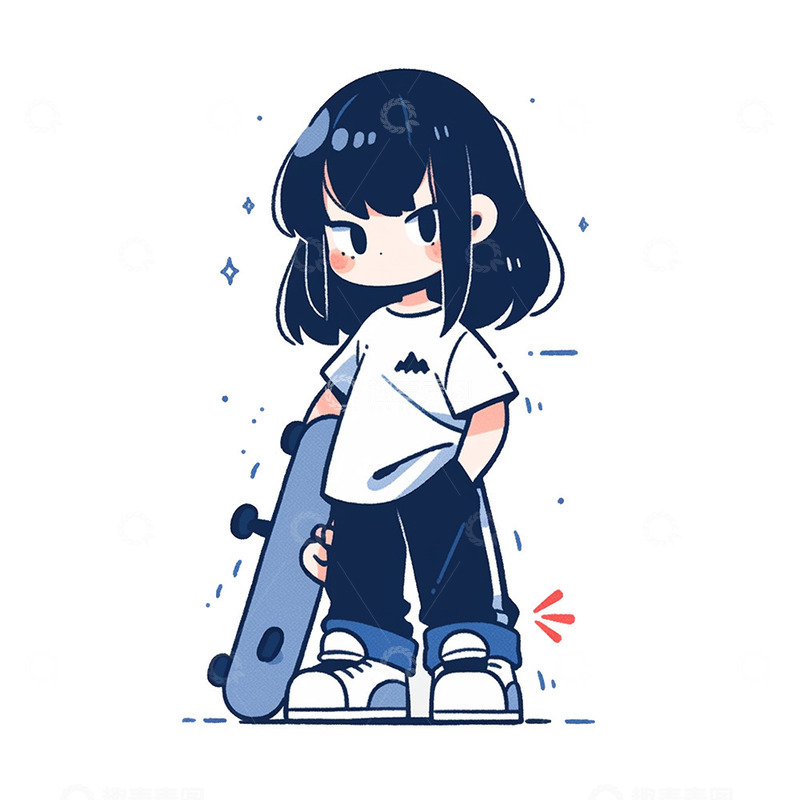 高清大图下载【趣麦麦图】蓝色滑板女孩
