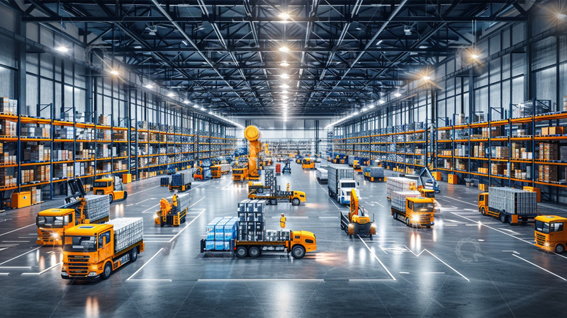 高清大图下载【趣麦麦图】仓库货物卡车物流运输科技货车场景