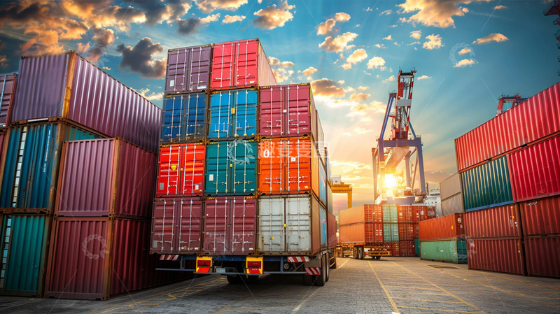 高清大图下载【趣麦麦图】货车卡车集装箱运输物流阳光场景