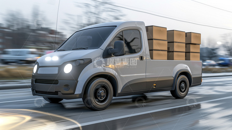 高清大图下载【趣麦麦图】卡车汽车货物运输公路行驶场景