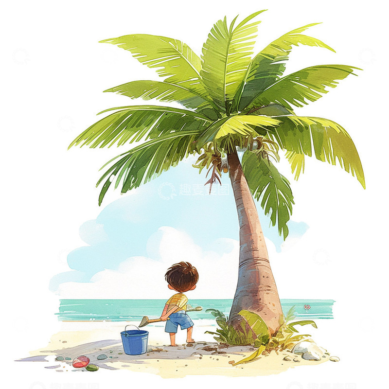 高清大图下载【趣麦麦图】立夏沙滩男孩