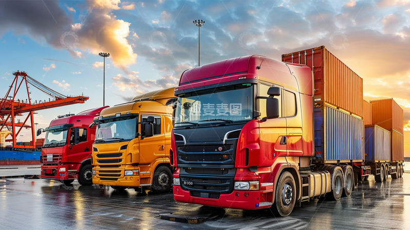 高清大图下载【趣麦麦图】卡车货物集装箱车头汽车场景