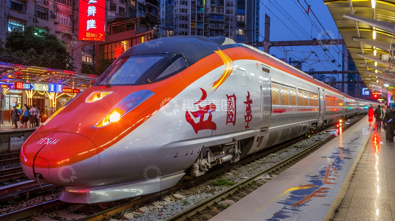 高清大图下载【趣麦麦图】动车铁轨高铁车站科技灯光场景